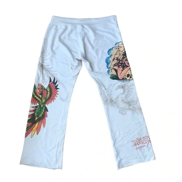 Ed Hardy White Track Pants with Colorful Graphics - Picture 2 of 3